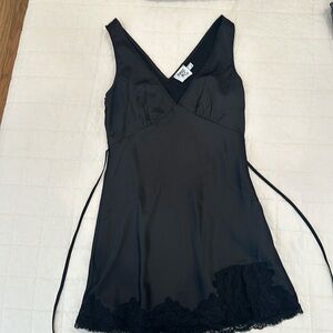 Black Princess Polly tie back silk slip mini dress